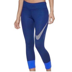 Nike power essential swoosh navy blue athletic leggings sz XS